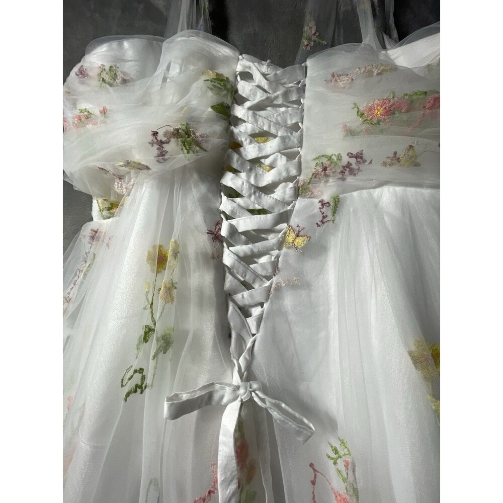 White Multicolor Floral Embroidered Tulle Satin Gown Dress Size 24W Sleeveless - Picture 4 of 13